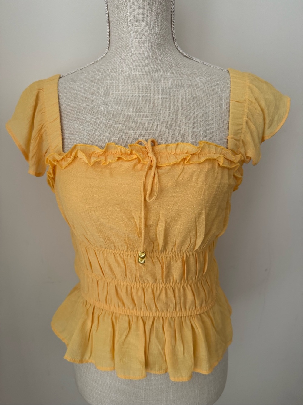 Sunny Yellow Ruffle-Trim Peplum Crop Top